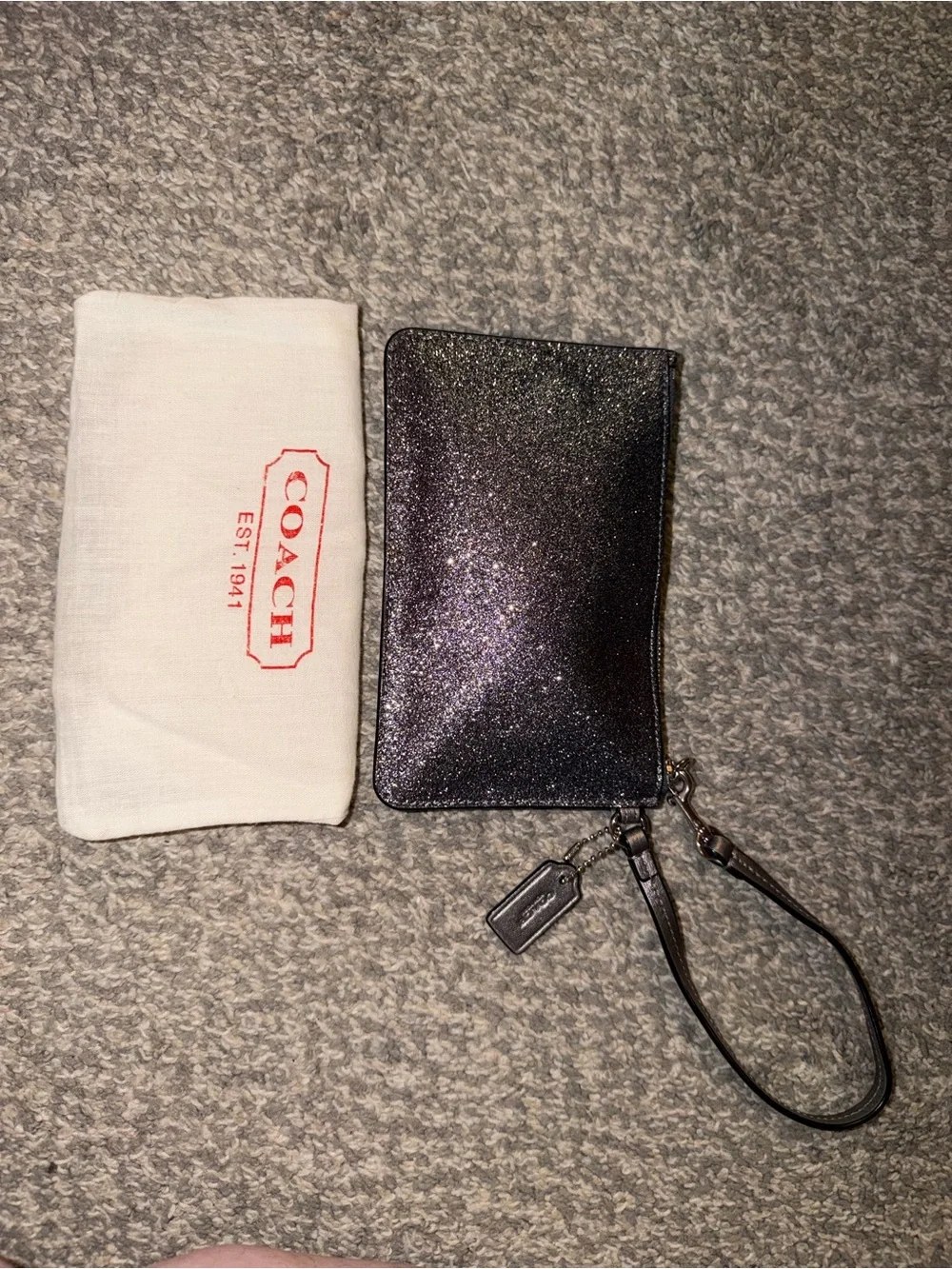 Coach Glitter Small Wristlet Gunmetal Silver Metallic